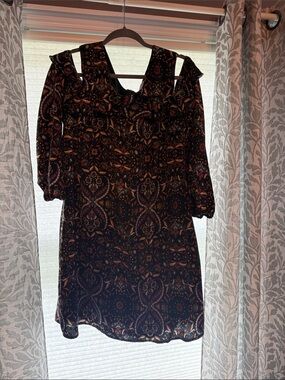 Xhilaration Black and Rust Paisley Cold-Shoulder Mini Dress